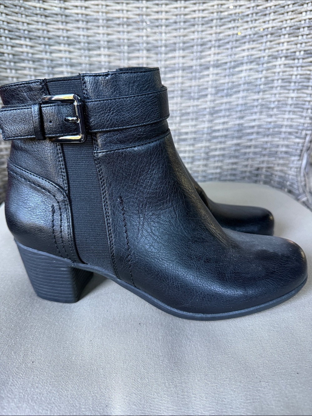 croft & barrow Black Leather Ankle Bootie with Buckle womens
